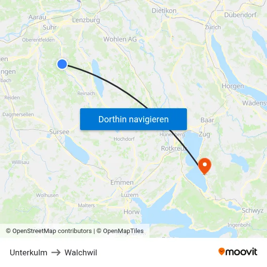 Unterkulm to Walchwil map