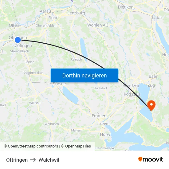 Oftringen to Walchwil map