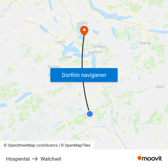 Hospental to Walchwil map