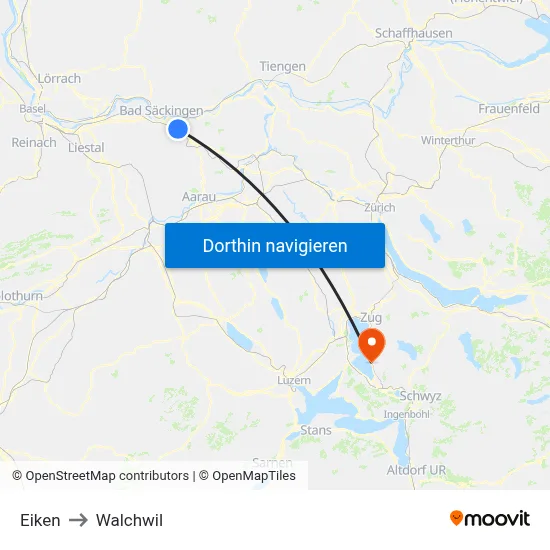 Eiken to Walchwil map