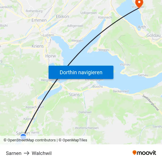 Sarnen to Walchwil map