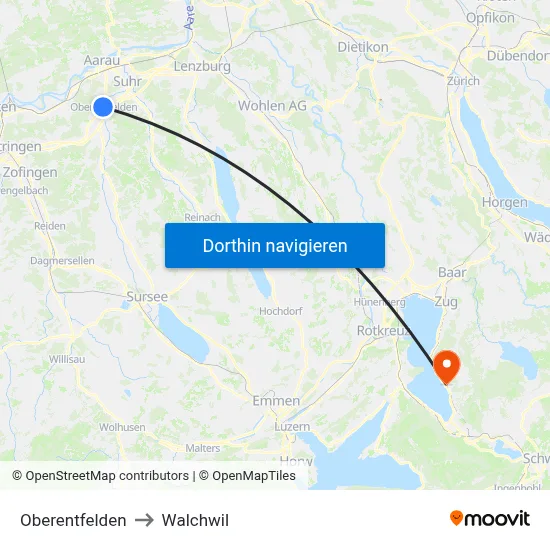 Oberentfelden to Walchwil map