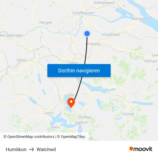 Humlikon to Walchwil map