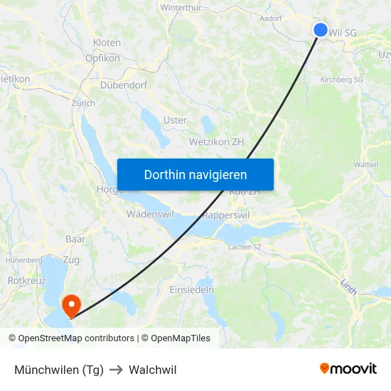 Münchwilen (Tg) to Walchwil map
