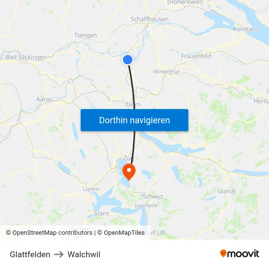 Glattfelden to Walchwil map