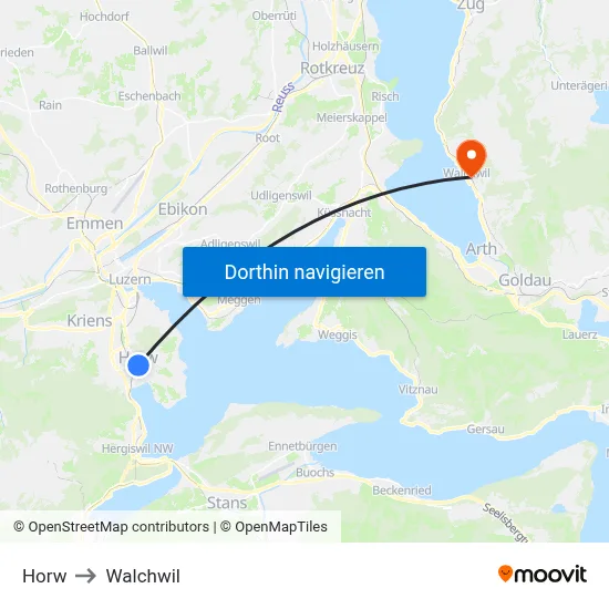 Horw to Walchwil map