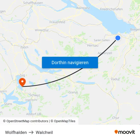 Wolfhalden to Walchwil map