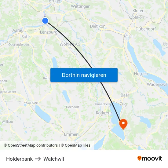Holderbank to Walchwil map