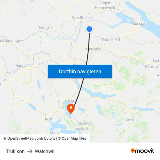 Trüllikon to Walchwil map