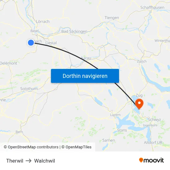 Therwil to Walchwil map