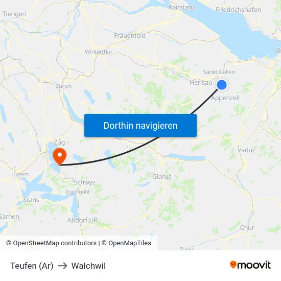 Teufen (Ar) to Walchwil map