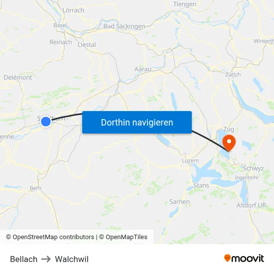 Bellach to Walchwil map