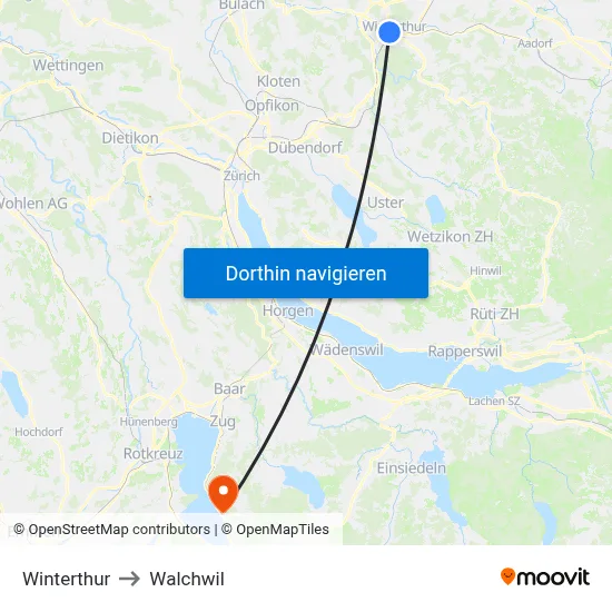 Winterthur to Walchwil map