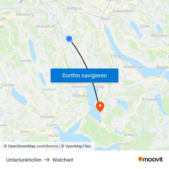 Unterlunkhofen to Walchwil map