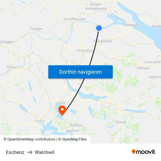 Eschenz to Walchwil map