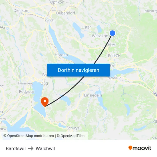 Bäretswil to Walchwil map