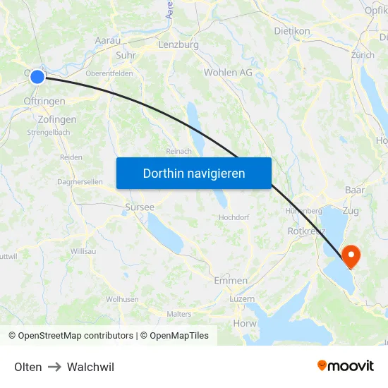 Olten to Walchwil map