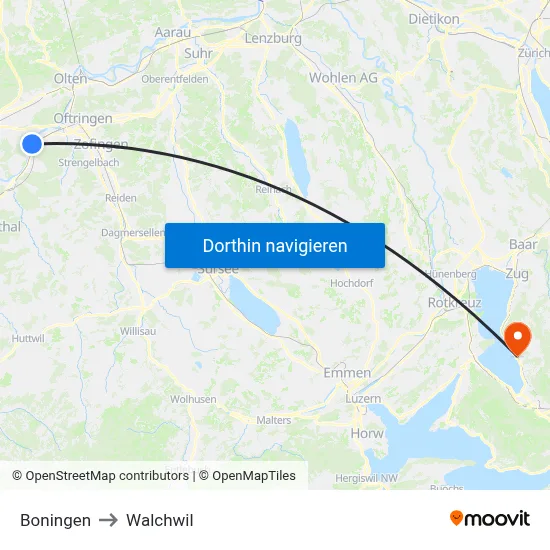 Boningen to Walchwil map