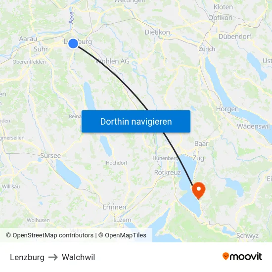 Lenzburg to Walchwil map