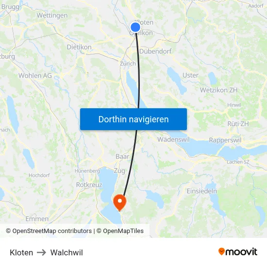 Kloten to Walchwil map