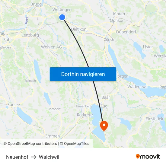 Neuenhof to Walchwil map
