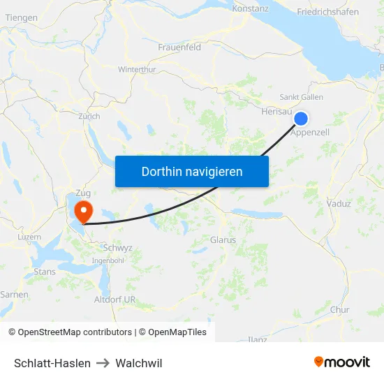 Schlatt-Haslen to Walchwil map