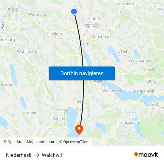 Niederhasli to Walchwil map
