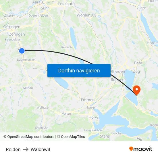 Reiden to Walchwil map