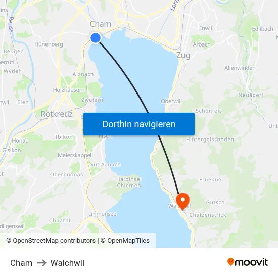 Cham to Walchwil map