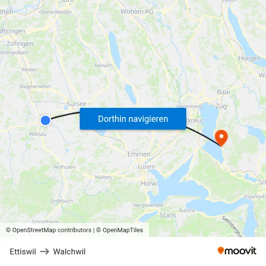 Ettiswil to Walchwil map