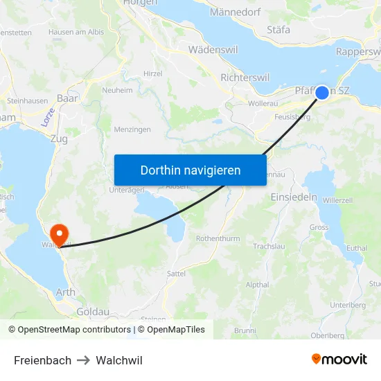 Freienbach to Walchwil map