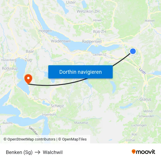 Benken (Sg) to Walchwil map