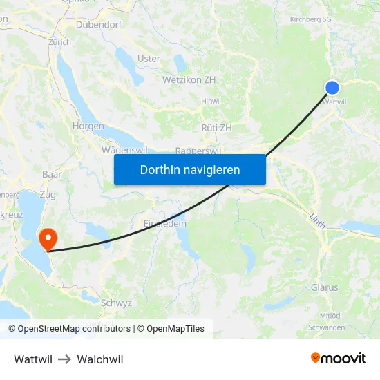 Wattwil to Walchwil map