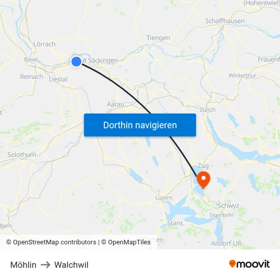 Möhlin to Walchwil map