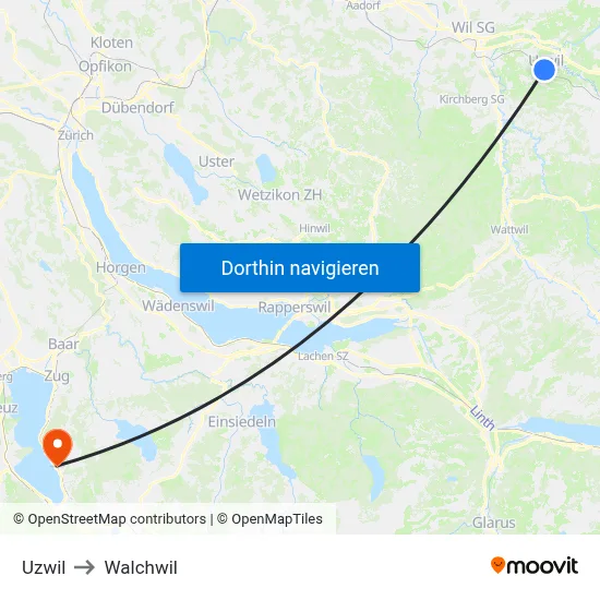 Uzwil to Walchwil map