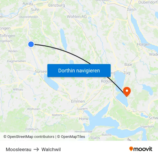 Moosleerau to Walchwil map