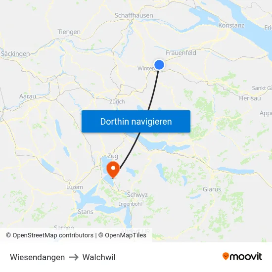 Wiesendangen to Walchwil map