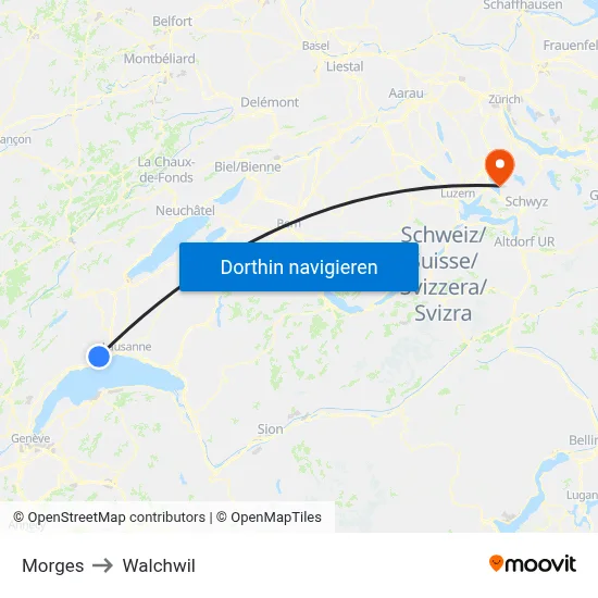 Morges to Walchwil map