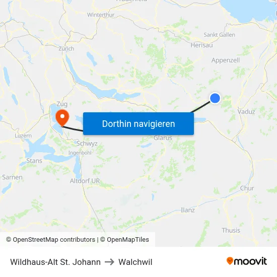 Wildhaus-Alt St. Johann to Walchwil map