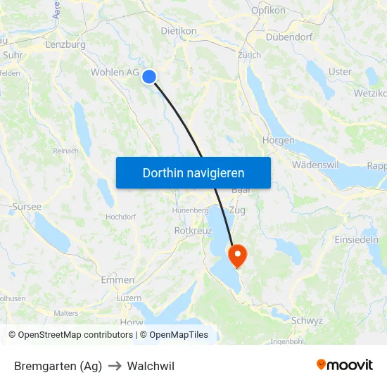 Bremgarten (Ag) to Walchwil map