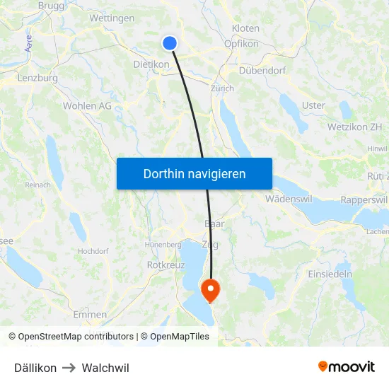 Dällikon to Walchwil map