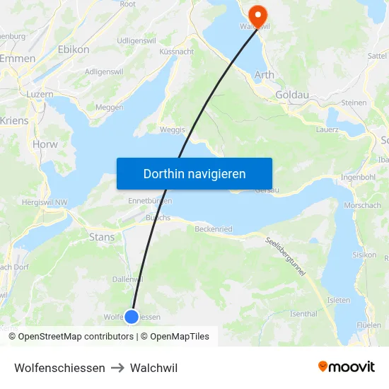 Wolfenschiessen to Walchwil map