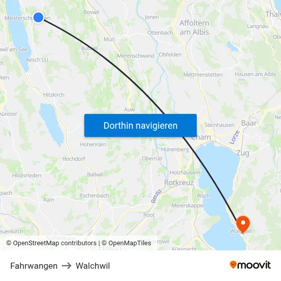 Fahrwangen to Walchwil map