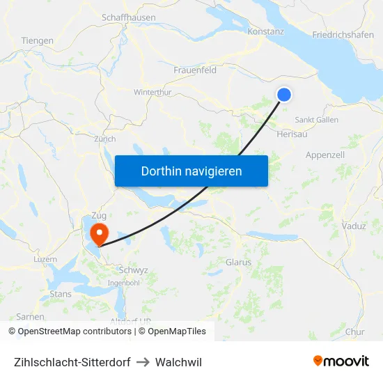 Zihlschlacht-Sitterdorf to Walchwil map