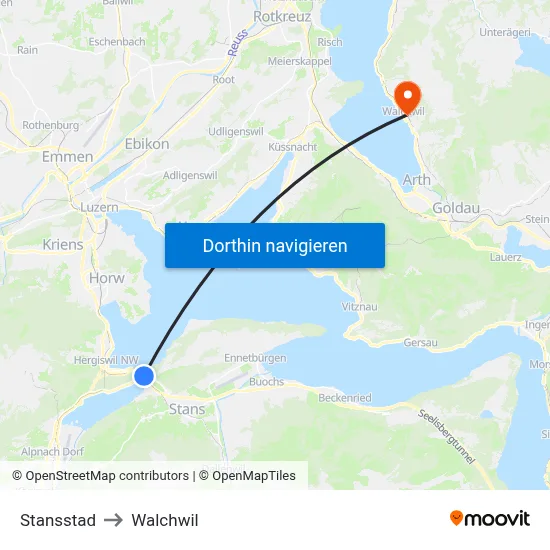Stansstad to Walchwil map