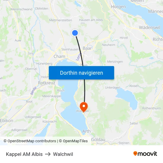 Kappel AM Albis to Walchwil map