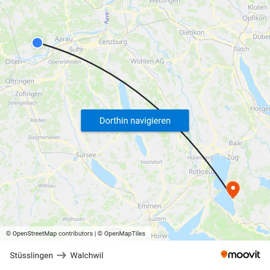Stüsslingen to Walchwil map