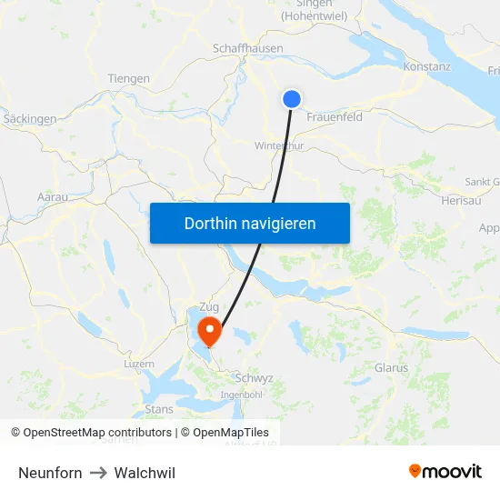 Neunforn to Walchwil map