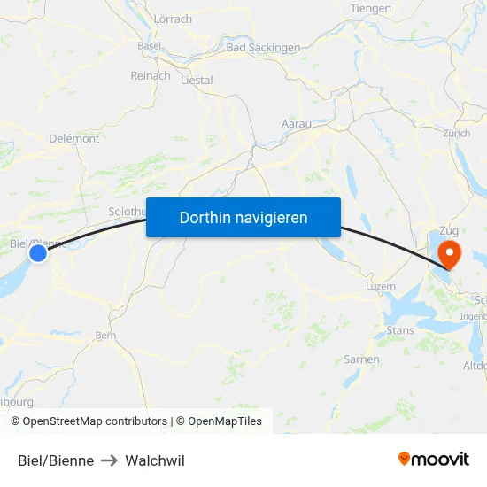 Biel/Bienne to Walchwil map