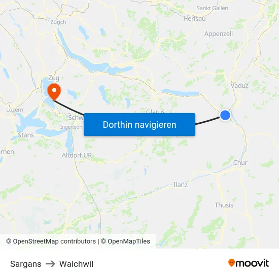 Sargans to Walchwil map